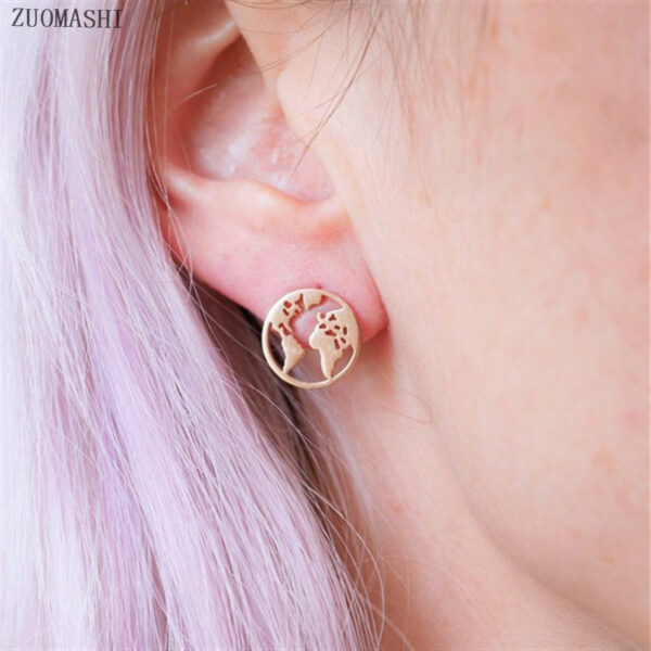 10865086005_948639735 Wholesale World Map Alloy Ear Studs