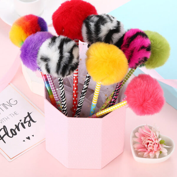 Wholesale Leopard Print Fur Ball Plastic Ballpoint Pen