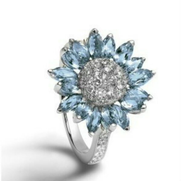 10921286504_645553946 Wholesale Light Blue Zircon Sunflower Metal Rings