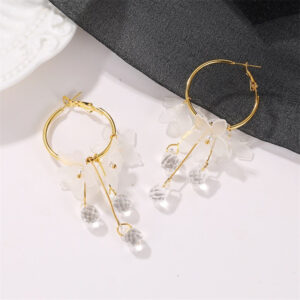10970099789_1880691112 Wholesale Crystal Flower Tassel Alloy Earrings
