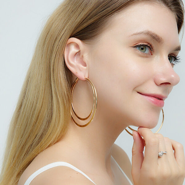 Wholesale Geometry Big Circle Double Layer Metal Earrings
