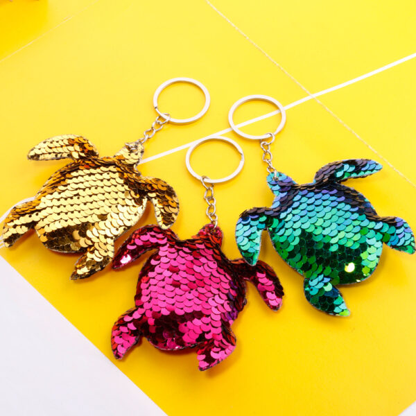Wholesale Double Sided Reflective Turtle Sequin Keychain