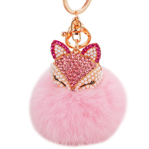 11034535237_949518863 Wholesale Diamond Fox Head Rabbit Hair Hairball Zinc Alloy Keychains