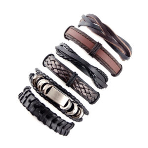 Wholesale Genuine Leather Woven Bracelet 6-piece Set