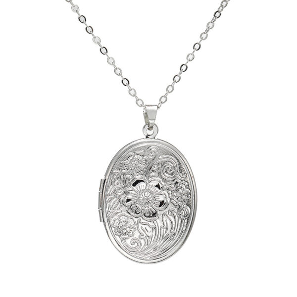 11147703402_305489517 Wholesale Diy Accessories Photo Box Oval Engraved Pattern Openable Pendant Necklace