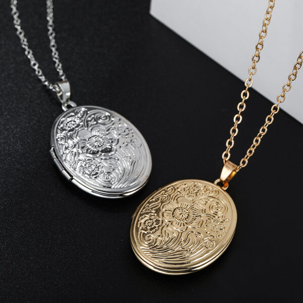 11147709361_305489517 Wholesale Diy Accessories Photo Box Oval Engraved Pattern Openable Pendant Necklace