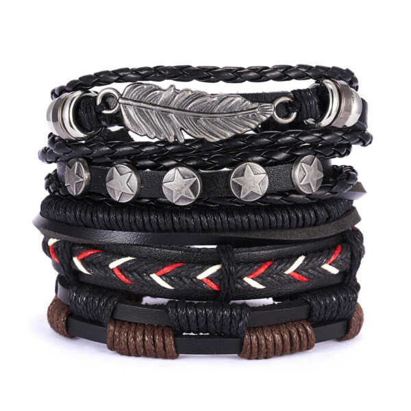 Wholesale Vintage Cross Leather Multi-layer Adjustable Hand-woven Men's Bracelet Set