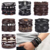 Wholesale Vintage Cross Leather Multi-layer Adjustable Hand-woven Men's Bracelet Set