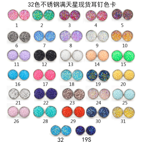 Wholesale Titanium Steel Resin Cluster Colorful Diamond Gypsophila Star Stud Earrings