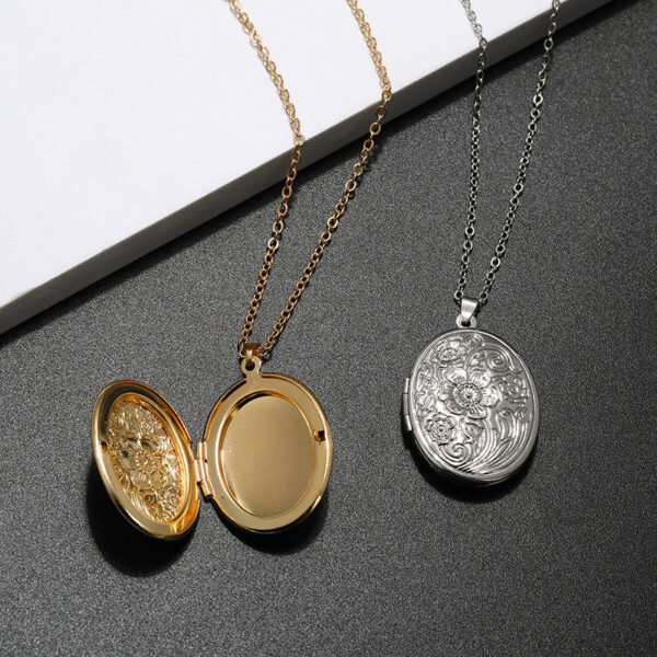11179600705_305489517 Wholesale Diy Accessories Photo Box Oval Engraved Pattern Openable Pendant Necklace