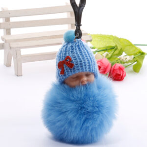 7cm fur ball-sky blue (plastic buckle) / Golden chain Buckle (8cm fur ball)