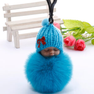 7cm fur ball-Lake Blue (plastic buckle) / Golden chain Buckle (8cm fur ball)