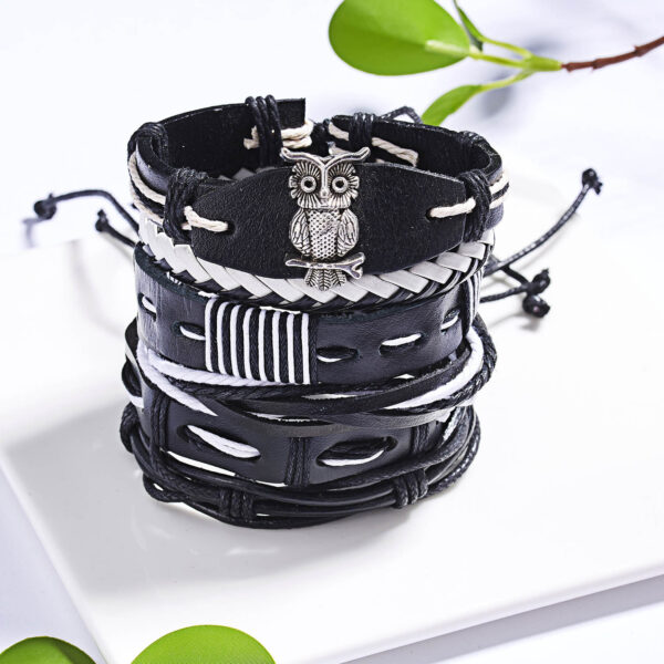 Wholesale Vintage Cross Leather Multi-layer Adjustable Hand-woven Men's Bracelet Set