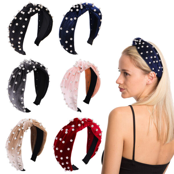 11199609895_64356601 Wholesale Velvet Pearl Knotted Hair Bands