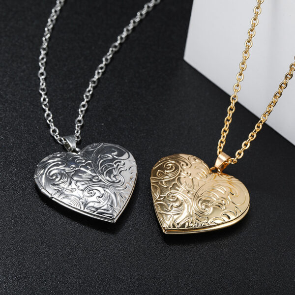 Wholesale Diy Accessories Photo Box Heart-shaped Engraved Pattern Openable Pendant Necklace