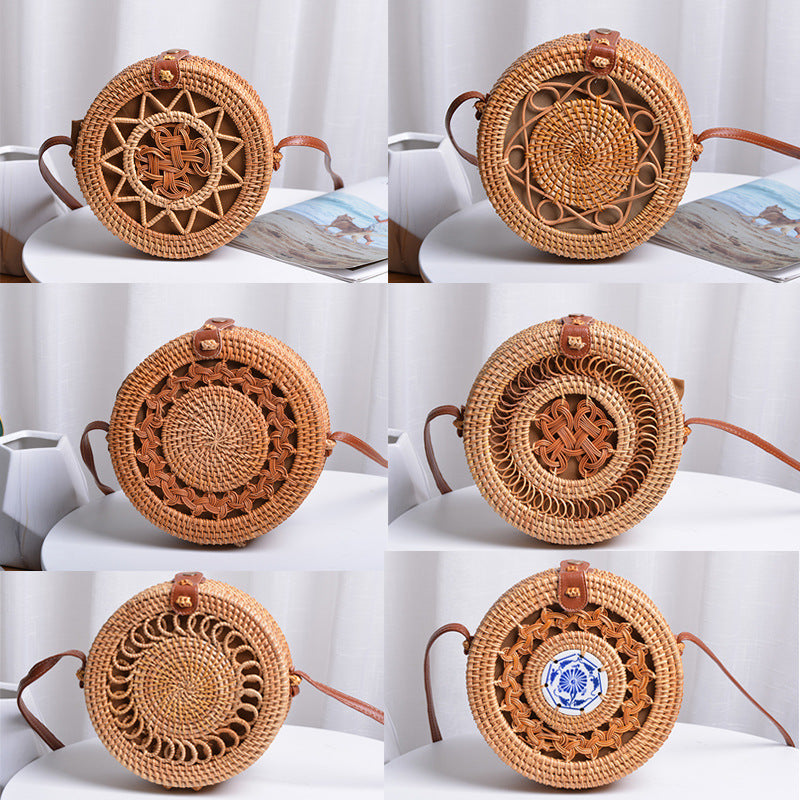 Wholesale Leather Buckle Rattan Woven Hollow Five inted Star Net Bag