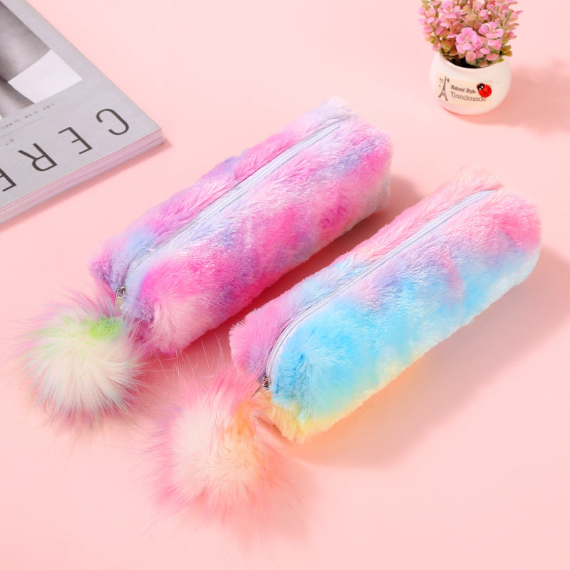 Wholesale Rainbow Color Plush Pencil Case