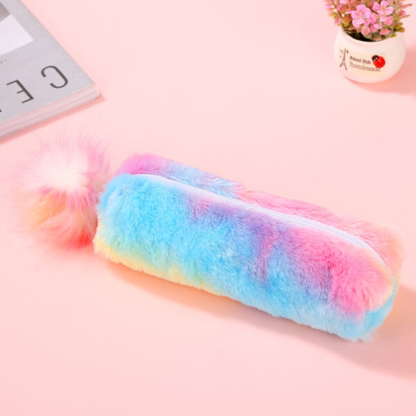 Wholesale Rainbow Color Plush Pencil Case