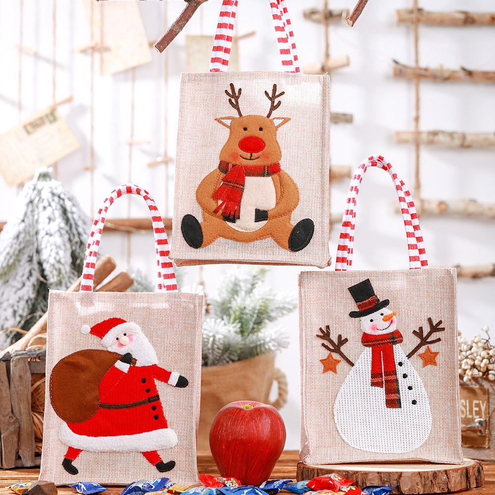 Wholesale Christmas Decoration Splies Linen Three-dimensional Embroidered Tote Bag