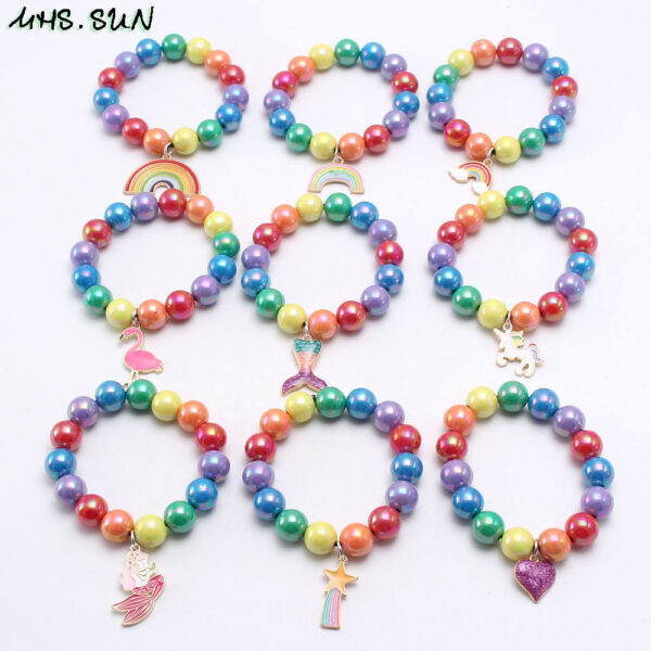 Wholesale Rainbow Beaded Alloy Kids Bracelet