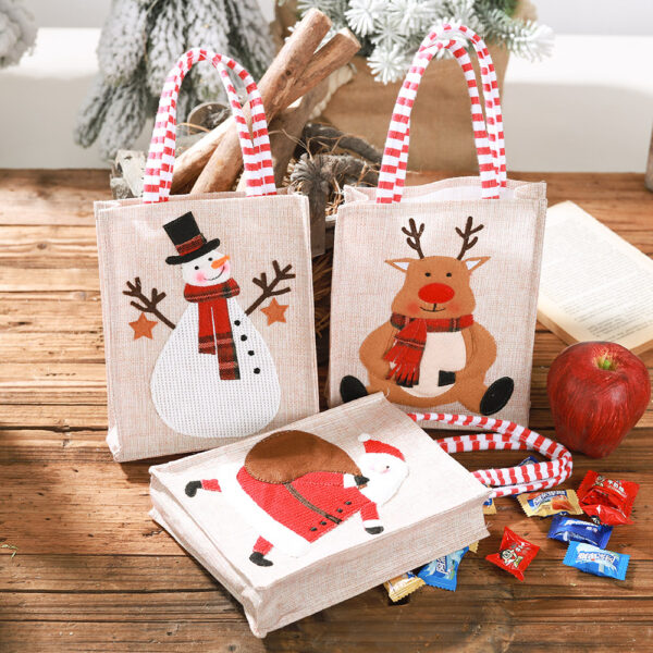 Wholesale Christmas Decoration Supplies Linen Three-dimensional Embroidered Tote Bag