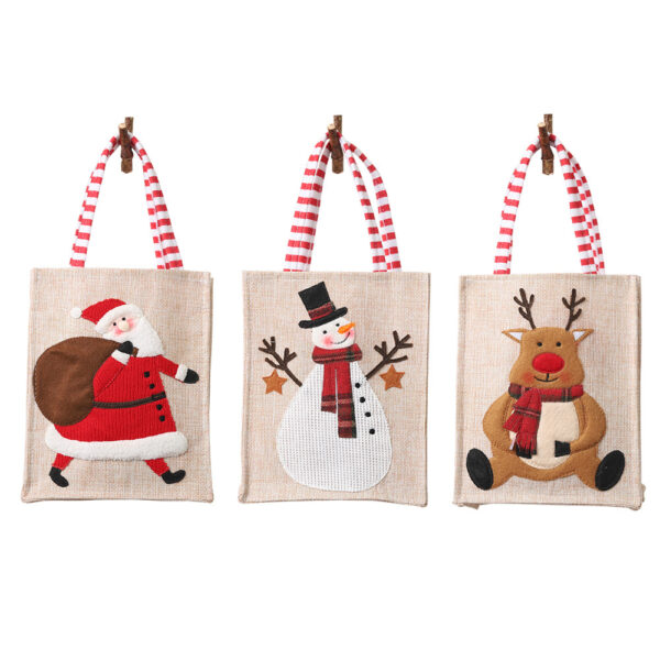 Wholesale Christmas Decoration Supplies Linen Three-dimensional Embroidered Tote Bag