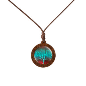 Wholesale Wood Tree of Life Time Gemstone Glass Pendant Necklace Foreign Trade Jewelry