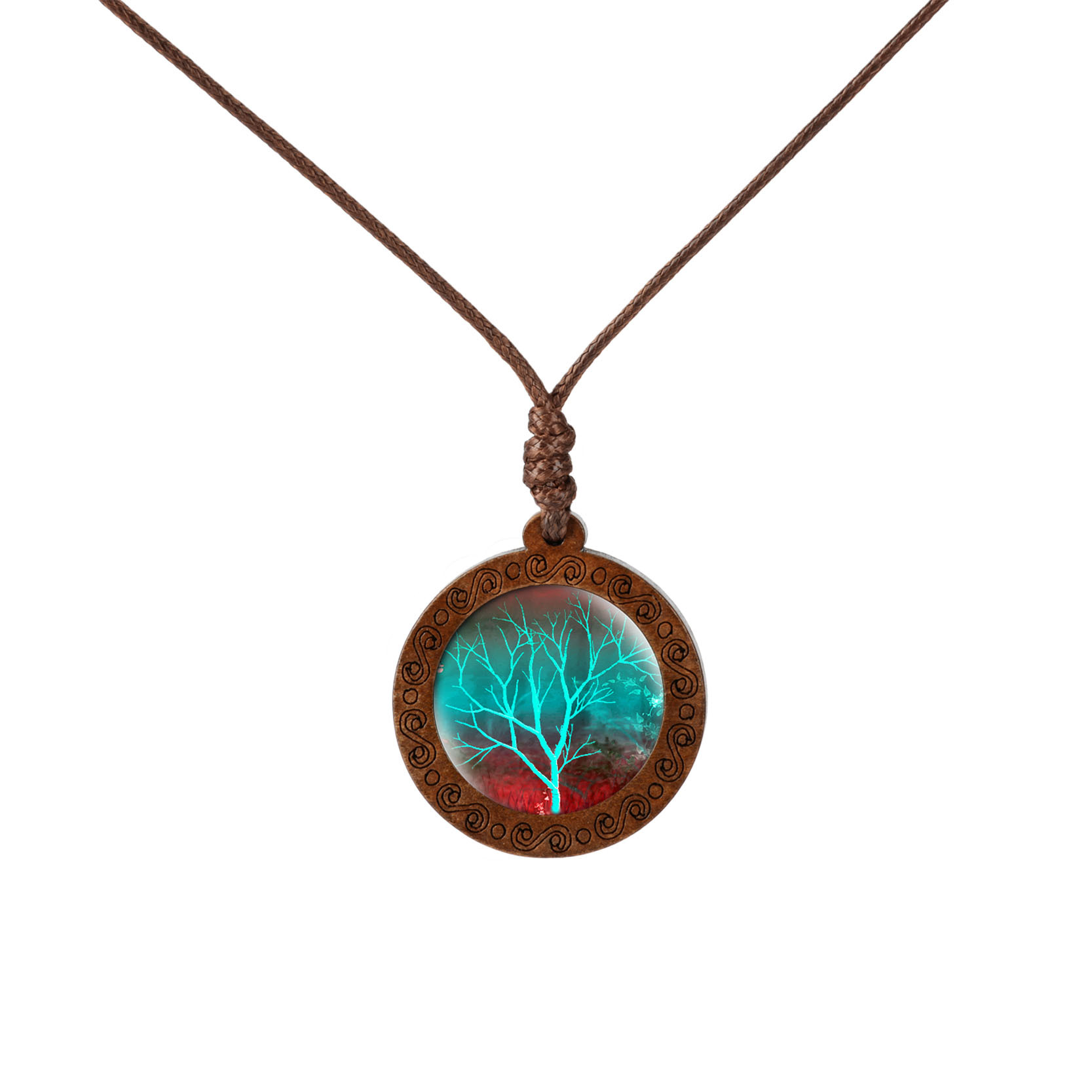 Wholesale Wood Tree of Life Time Gemstone Glass Pendant Necklace Foreign Trade Jewelry