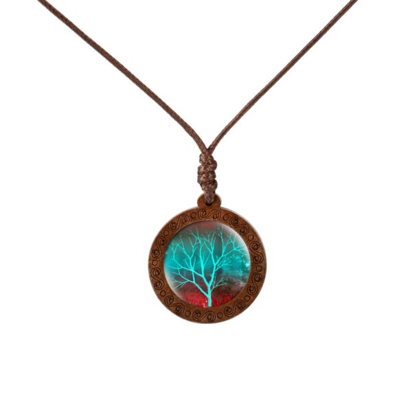 Wholesale Wooden Tree of Life Time Stone Glass Pendant Necklace