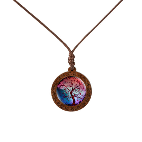 Wholesale Wooden Tree of Life Time Stone Glass Pendant Necklace