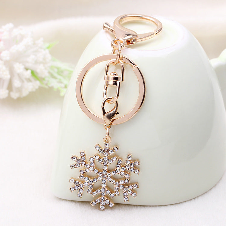 Wholesale Christmas Snowflake Diamond Gift Alloy Keychain