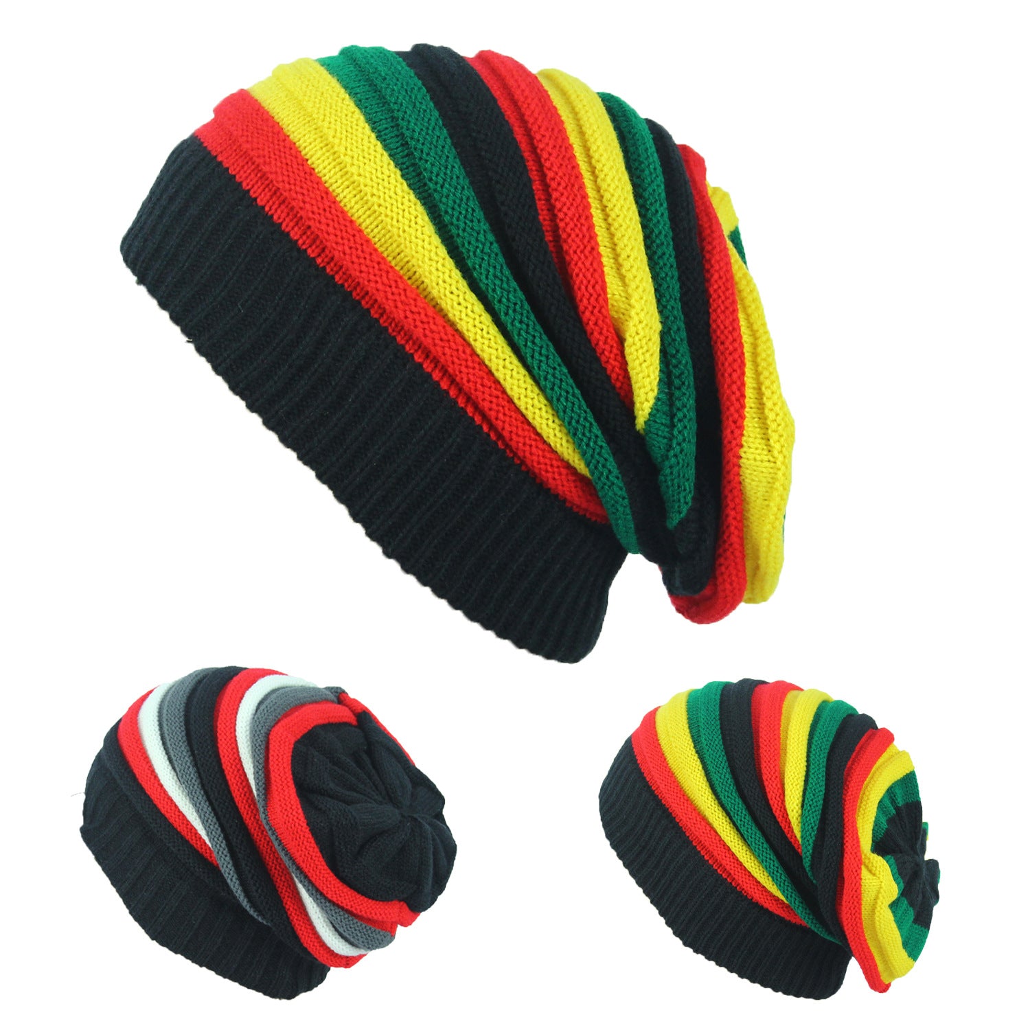 Wholesale Colorful Striped Jamaican Pullover Casual Knitted Beanie