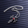 Wholesale Ruby Paved Pendant Double Dragon Cross Stainless Steel Necklaces