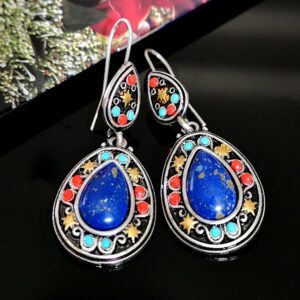 11554387980_731362266 Wholesale Turquoise Blue Diamond Metal Earrings