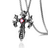 Wholesale Ruby Paved Pendant Double Dragon Cross Stainless Steel Necklaces