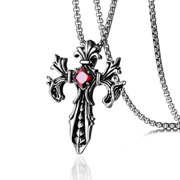 Wholesale Ruby Paved Pendant Double Dragon Cross Stainless Steel Necklaces
