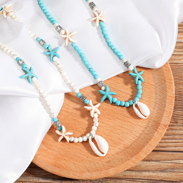 11608063400_1588907008 Wholesale Bohemian Handmade Turquoise Natural Shell Starfish Necklace