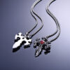 Wholesale Ruby Paved Pendant Double Dragon Cross Stainless Steel Necklaces