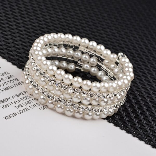 11671950900_865930288 Wholesale Steel Wire Elastic Thread Multilayer Pearl Rhinestone Bracelet