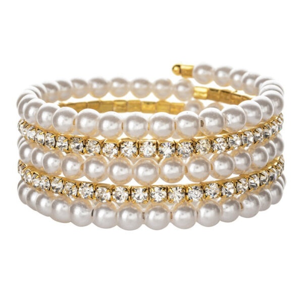 11671974063_865930288 Wholesale Steel Wire Elastic Thread Multilayer Pearl Rhinestone Bracelet