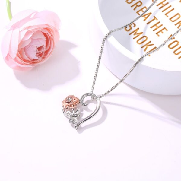 Wholesale Alloy Heart Rose Zircon Necklace