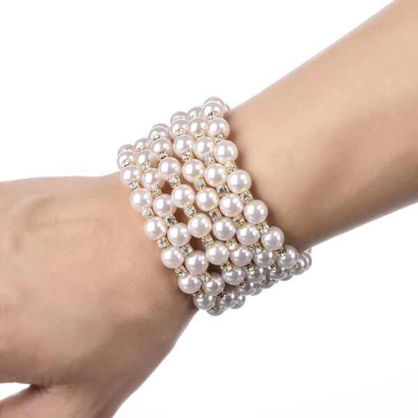 Wholesale Pearl Rhinestone Multilayer Seven Rows Wound Spiral Bracelet