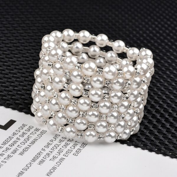 Wholesale Pearl Rhinestone Multilayer Seven Rows Wound Spiral Bracelet