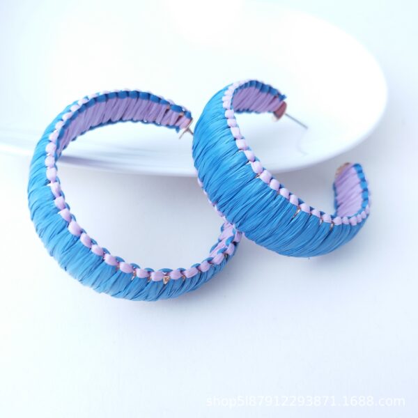11708492121_593699280 Wholesale Fashionable C-shaped Hand-woven Raffia Earrings