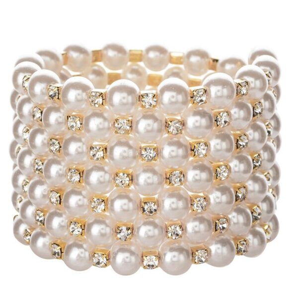 Wholesale Pearl Rhinestone Multilayer Seven Rows Wound Spiral Bracelet