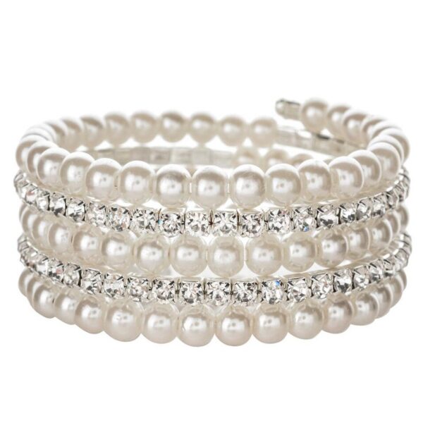 11740325088_865930288 Wholesale Steel Wire Elastic Thread Multilayer Pearl Rhinestone Bracelet