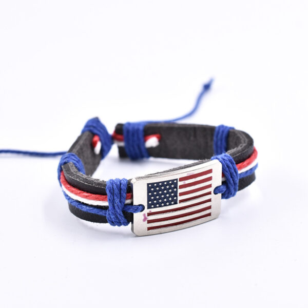 Wholesale Flag Leather Woven Adjustable Bracelet