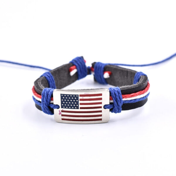 Wholesale Flag Leather Woven Adjustable Bracelet