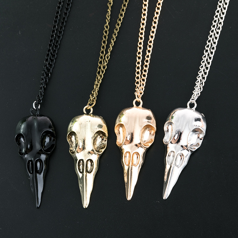 Wholesale Punk 3D Stainless Steel Crow Skull Skeleton Pendant Necklace