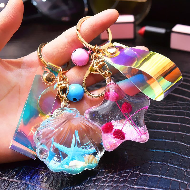 Wholesale Quicksand Glitter Acrylic Starfish Shell Keychain